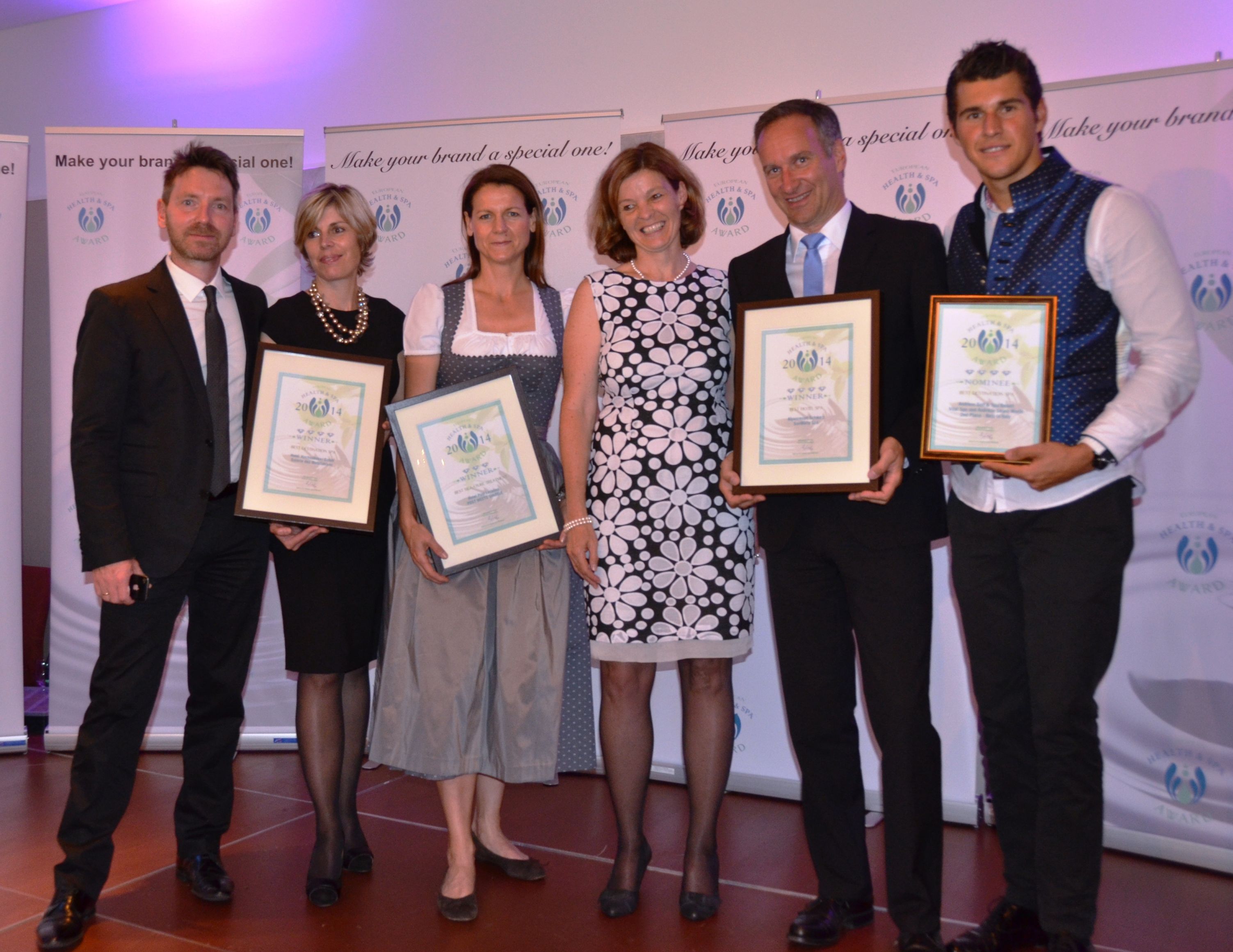 von links nach rechts: Martin Klein und Karin Leeb/Hotel Hochschober, Turracher Höhe, Angelika Dengg/Hotel Post in Lermoos, Michaela Thaler/Best Wellness Hotels Austria, Michael Bayer/Alpenresort Schwarz in Mieming und Daniel Fink/Hotel Andreus in Südtirol.